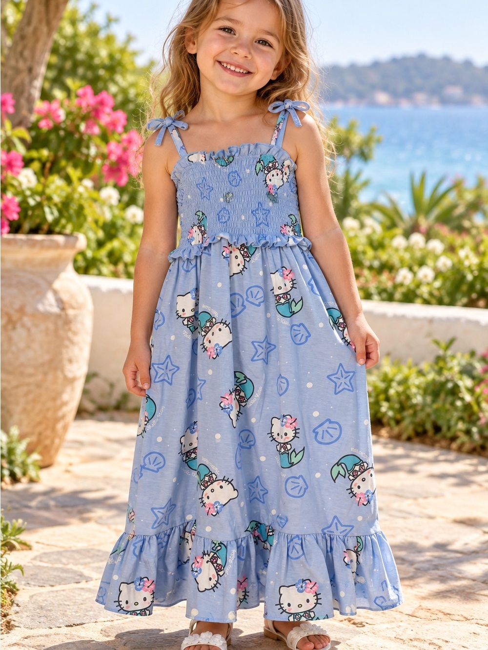 Hello Kitty girls blue cotton summer dress size 3–4 years NWT